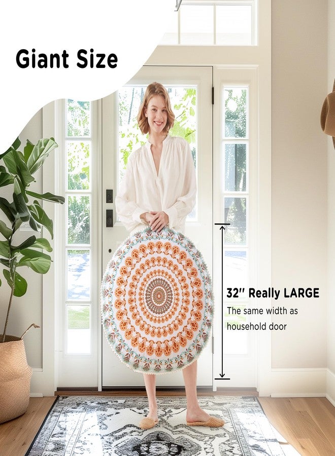 Codi Floor Pillows for Adults Set of 2, Large Boho Meditation Cushions with Memory Foam, Round Mandala Seating for Outdoor Yoga and Living Room, Washable, 32 Inch, Coral - Image 4