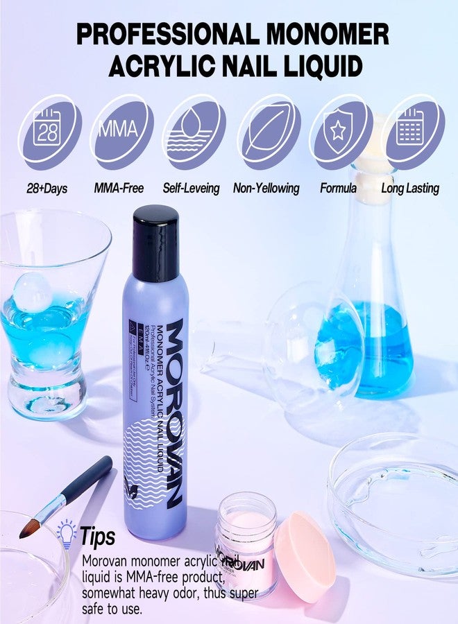 Morovan Monomer Acrylic Nail Liquid 4 oz: Acrylic Liquid Monomer for Acrylic Powder Acrylic Nail Extension with Acrylic Brush for Beginners DIY at home Non-Yellowing - Image 2