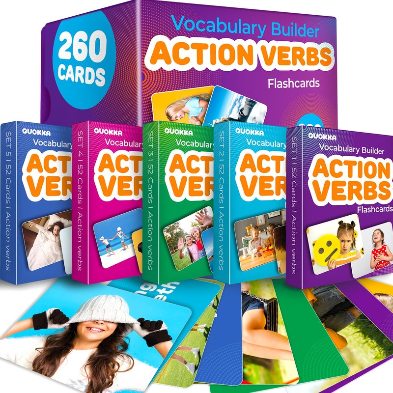 QUOKKA 260 Action Verbs Flash Cards for Speech Therapy Materials ESL Teaching Educational Vocabulary Builder with Realistic Images for Kids Adults Picture Cards for Speech and Cognitive Learning - Image 2