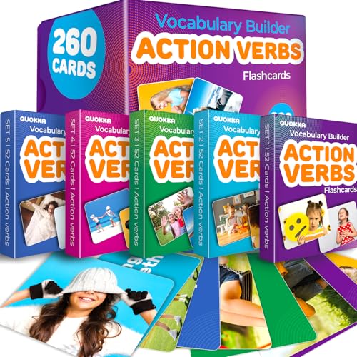 QUOKKA 260 Action Verbs Flash Cards for Speech Therapy Materials ESL Teaching Educational Vocabulary Builder with Realistic Images for Kids Adults Picture Cards for Speech and Cognitive Learning - Image 1