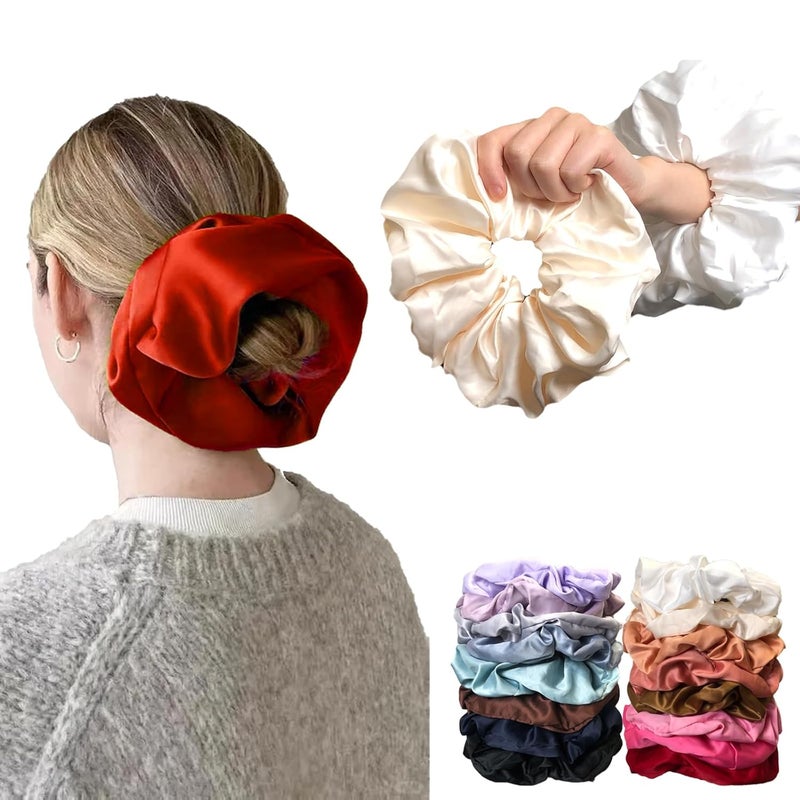 16 Colors Large Jumbo Hair Scrunchies for Women Girls Giant Silk Hair Accessories Elastic Hair Ties Bands for Thick Hair Ponytail Holders