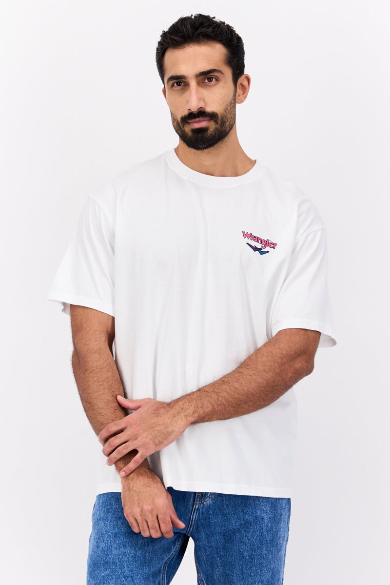Men Crew Neck Short Sleeves Brand Logo T-Shirt, White