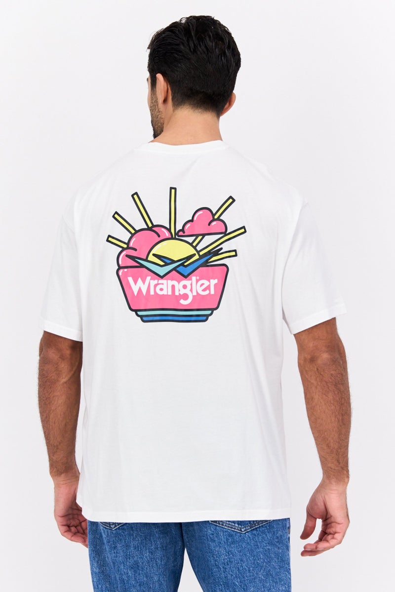 Men Crew Neck Short Sleeves Brand Logo T-Shirt, White