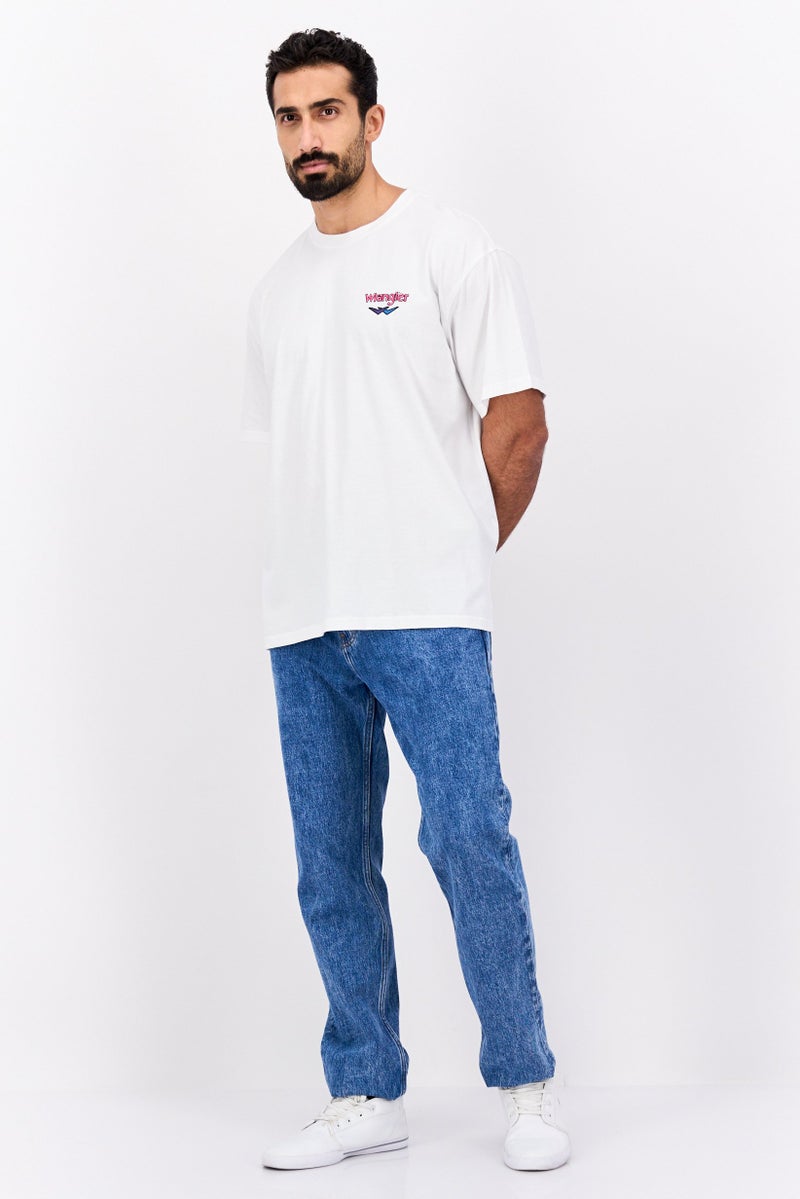 Men Crew Neck Short Sleeves Brand Logo T-Shirt, White