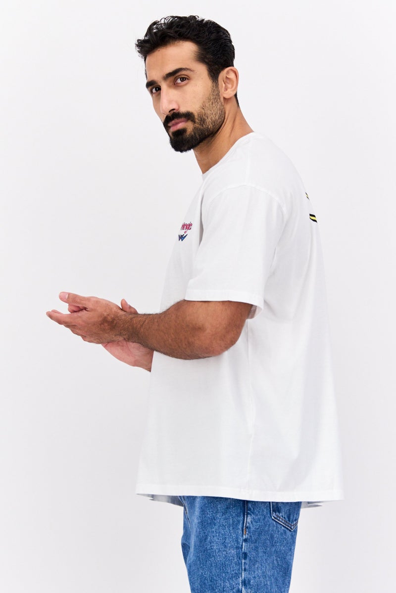 Men Crew Neck Short Sleeves Brand Logo T-Shirt, White
