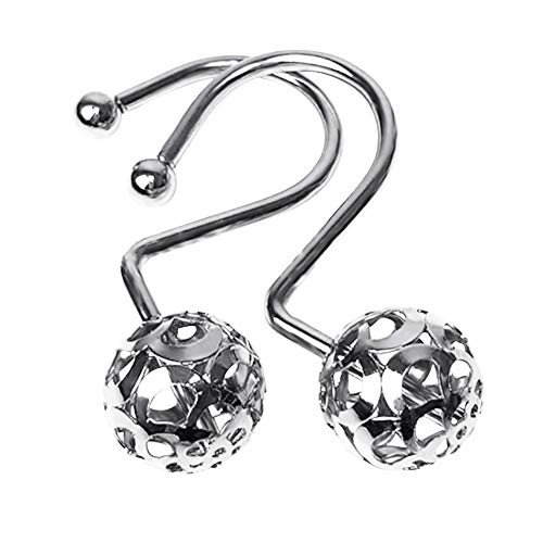 Gracelife 12Pcs Hollow Ball Shower Curtain Hooks Luxury Quality Rustproof Stainless Steel Shower Curtain Rings Hooks for Bathroom Rod (Chrome) - Image 1