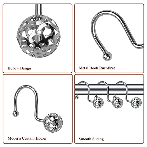 Gracelife 12Pcs Hollow Ball Shower Curtain Hooks Luxury Quality Rustproof Stainless Steel Shower Curtain Rings Hooks for Bathroom Rod (Chrome) - Image 2