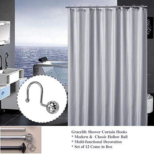 Gracelife 12Pcs Hollow Ball Shower Curtain Hooks Luxury Quality Rustproof Stainless Steel Shower Curtain Rings Hooks for Bathroom Rod (Chrome) - Image 5