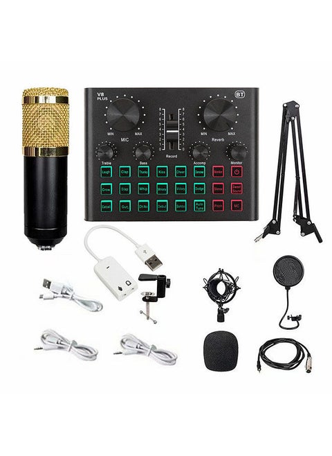 Sound Card & Microphone Set V8 Plus Soundcard BM800 Condenser Microphone for Live Broadcasting Recording Karaoke