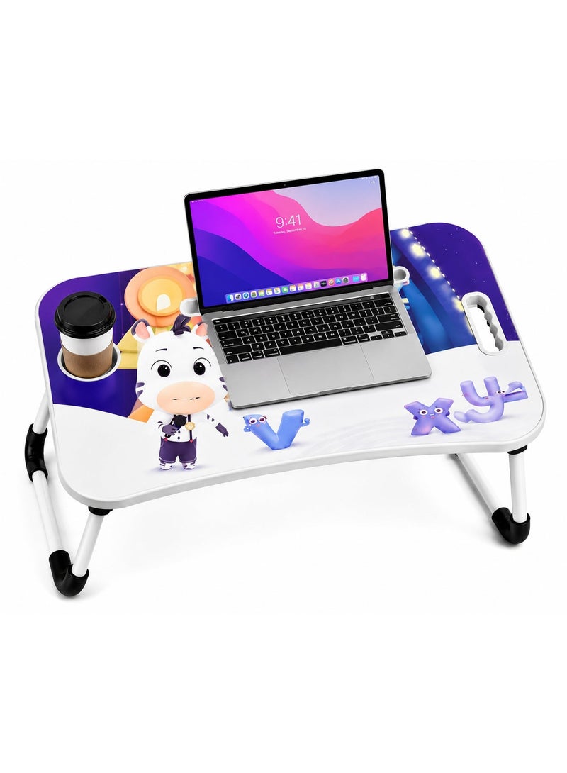 NUZKI Portable Folding Laptop Table With iPad And Cup Holder  Multi-functions Study Table, Bed Laptop Table 28x60x40cm - Image 3