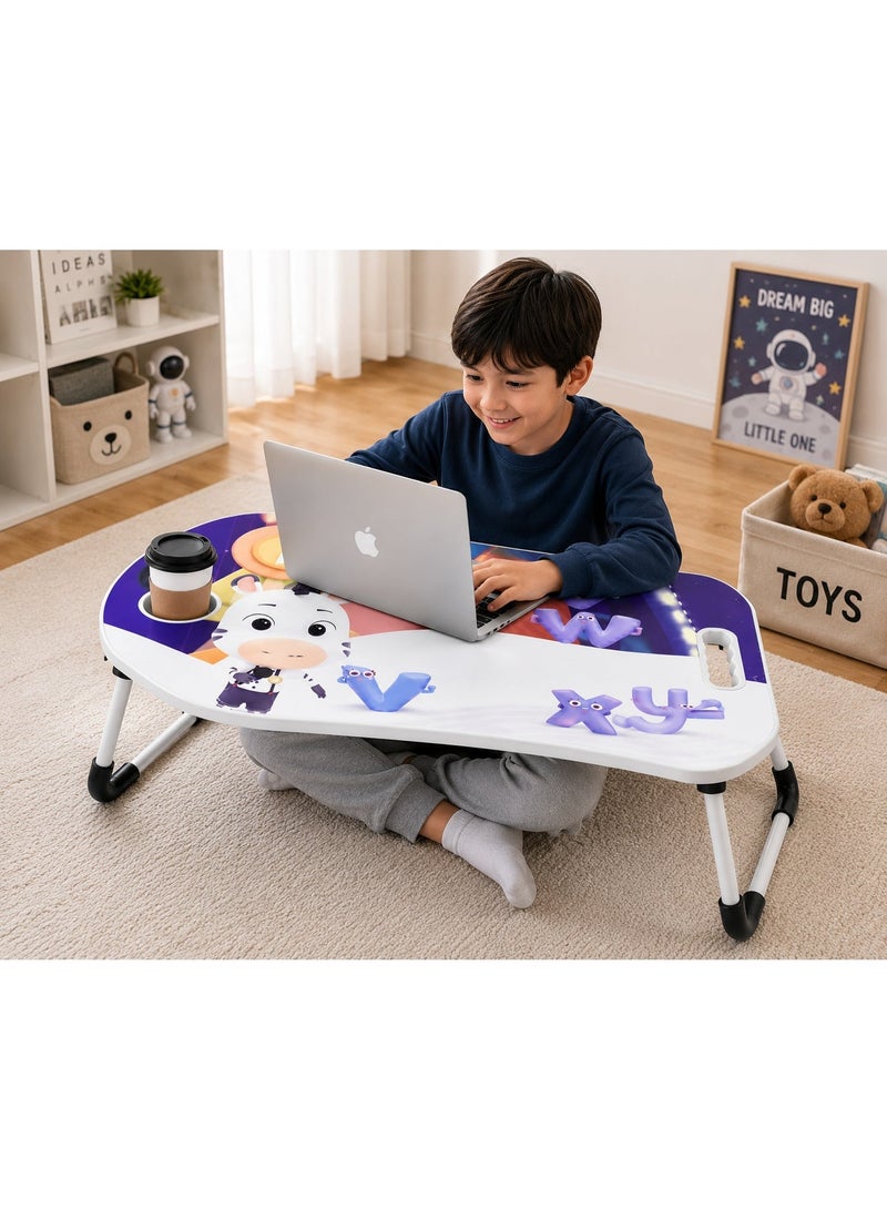 NUZKI Portable Folding Laptop Table With iPad And Cup Holder  Multi-functions Study Table, Bed Laptop Table 28x60x40cm - Image 4