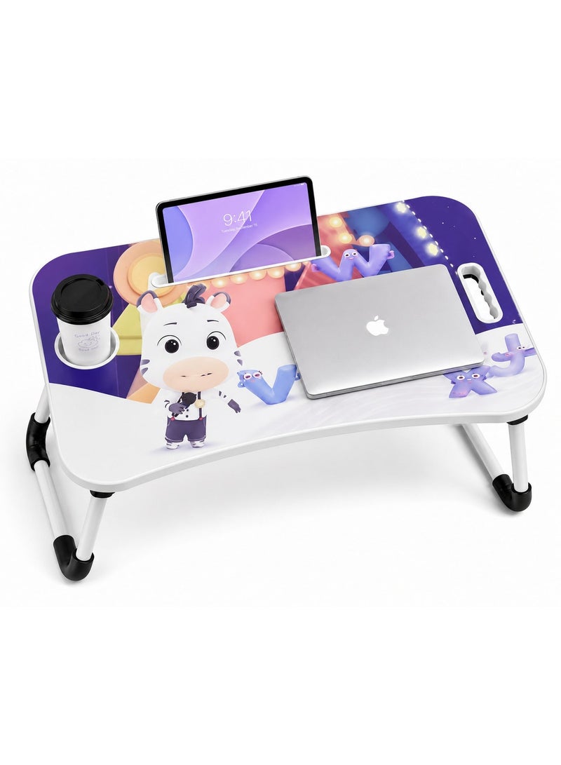 NUZKI Portable Folding Laptop Table With iPad And Cup Holder  Multi-functions Study Table, Bed Laptop Table 28x60x40cm - Image 1