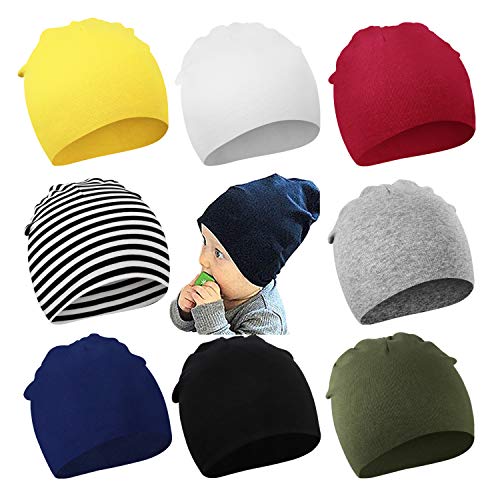 DRESHOW BQUBO 8 Pack Unisex Baby Beanie Hat Infant Toddler Kid Hats Baby Soft Cute Knit Cap Nursery Beanie - Image 1
