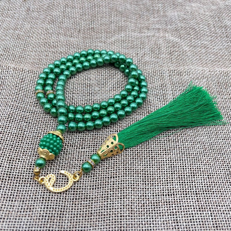 99 Beads Glass Faux Pearl TASBIH Prayer Accessory Green 