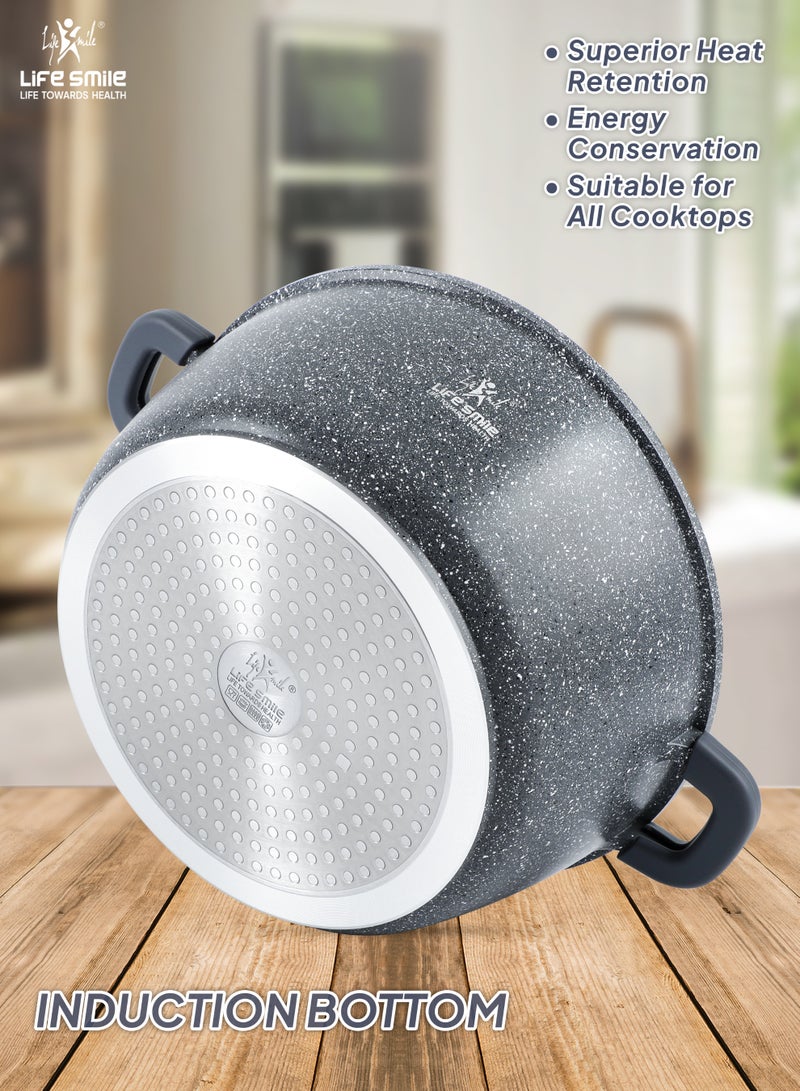 Life Smile Nonstick Cookware Set 29 pcs Cookwares-Induction Base Pots and Pans set-Granite Coating Cooking Pots set Includes 32cmx9.5L Casserole with Lid, 28cmx6.7L Casserole with Lid, 24cmx4.1L Casserole with Lid, 20cmx2.3L Casserole with Lid, 28cmx2.5L Fry pan,20cmx1L Fry pan 32cmx6.6L Shallow pot with Lid & Silicone Utensils - Image 2