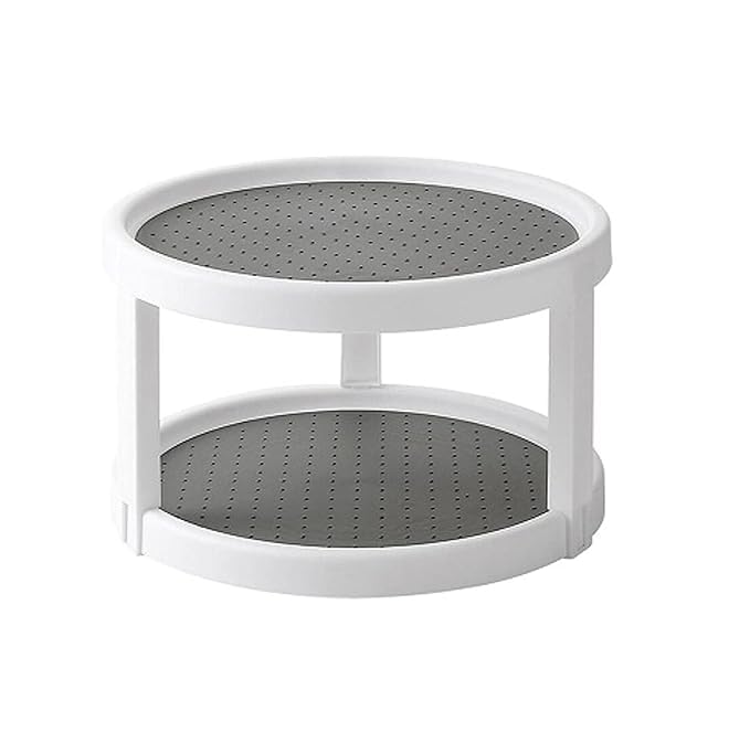 Black Sparrow Lazy Susan Organizers 2Tair Rotating Spice Rack Spinner Pantry Cabinet Organization and Storage Kitchen Fridge Bathroom Vanity Spinning Organizing with Gray Base Paper pad - Image 1