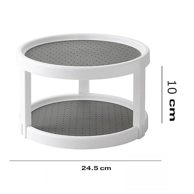 Black Sparrow Lazy Susan Organizers 2Tair Rotating Spice Rack Spinner Pantry Cabinet Organization and Storage Kitchen Fridge Bathroom Vanity Spinning Organizing with Gray Base Paper pad - Image 2