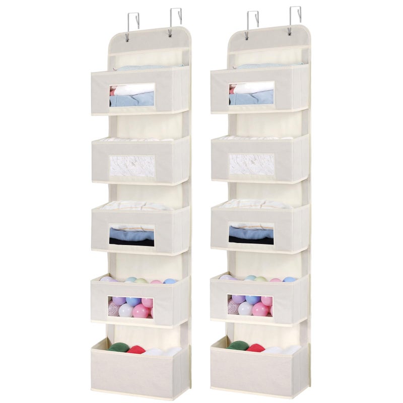 MAX Houser 5-Shelf Over The Door Hanging Organizer with 2 Metal Hooksï¼Œ5 Pocket Over The Door Wall Mount Storage with Clear Windows for Baby Nursery Bathroom Closet,Bedroom,Dorm(Beige-2 Pack) - Image 1
