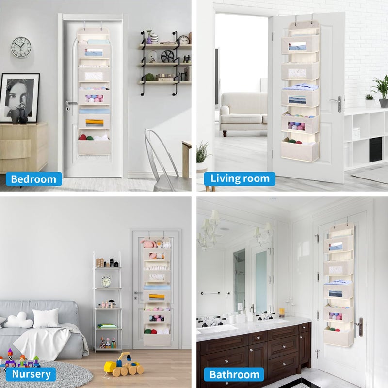 MAX Houser 5-Shelf Over The Door Hanging Organizer with 2 Metal Hooksï¼Œ5 Pocket Over The Door Wall Mount Storage with Clear Windows for Baby Nursery Bathroom Closet,Bedroom,Dorm(Beige-2 Pack) - Image 3