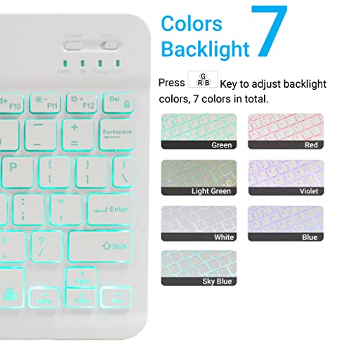 CONCEPT KART Universal Wireless Bluetooth Keyboard with 7-Colors Backlit, Ultra Light & Slim Portable Keyboard for iOS Android, Windows Tablets PC Smartphone (White) - Image 2