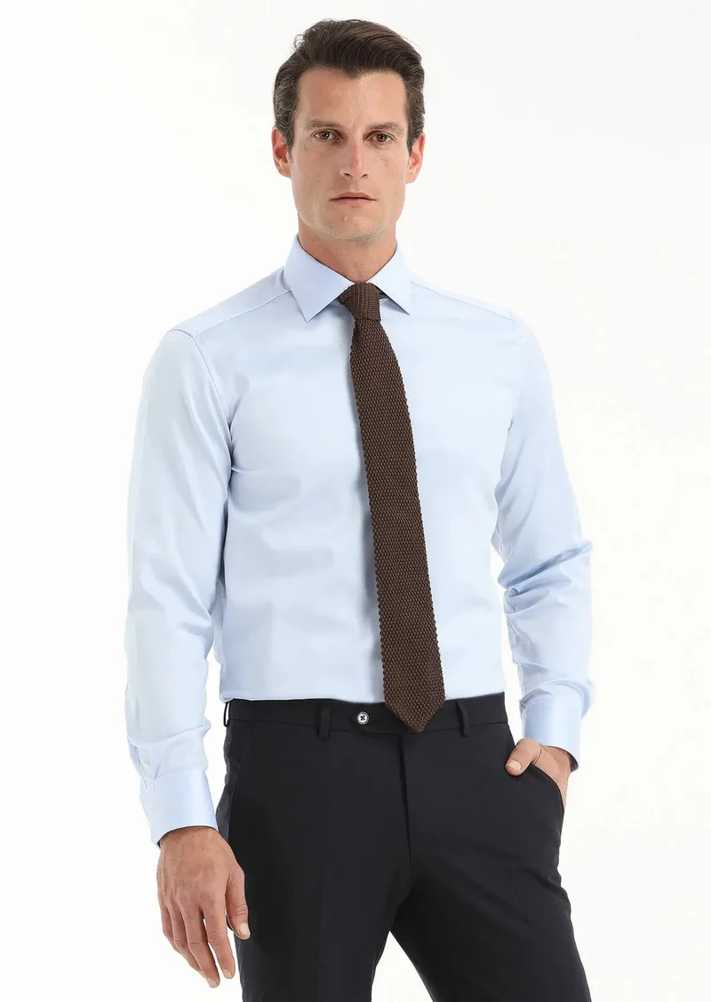 RAMSEY Light Blue Regular Fit Non Iron Weaving Classical 100% Cotton Shirt