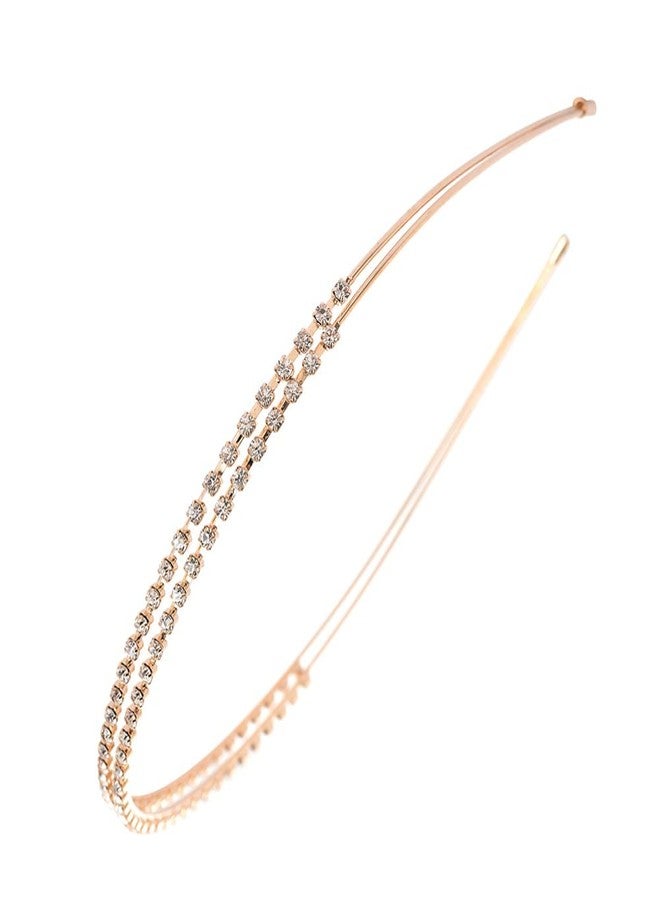 Ruihfas Silver/Rose Gold Tone Double Rows Crystal Rhinestones Fashion Headbands Wedding Party Hair Hoop Band Hairband Headwear for Women (Rose Gold) - Image 2
