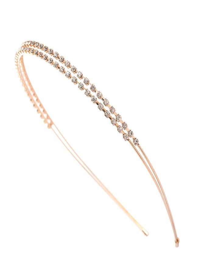 Ruihfas Silver/Rose Gold Tone Double Rows Crystal Rhinestones Fashion Headbands Wedding Party Hair Hoop Band Hairband Headwear for Women (Rose Gold) - Image 3