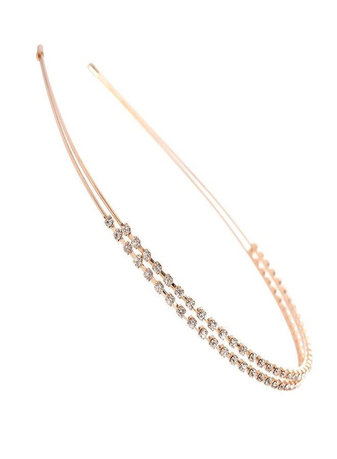 Ruihfas Silver/Rose Gold Tone Double Rows Crystal Rhinestones Fashion Headbands Wedding Party Hair Hoop Band Hairband Headwear for Women (Rose Gold) - Image 4