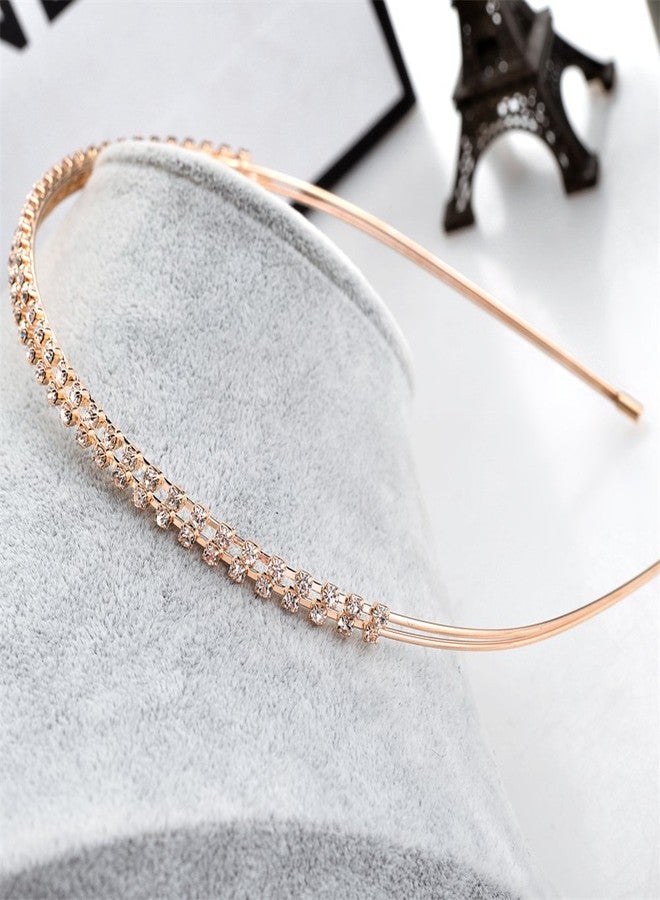 Ruihfas Silver/Rose Gold Tone Double Rows Crystal Rhinestones Fashion Headbands Wedding Party Hair Hoop Band Hairband Headwear for Women (Rose Gold) - Image 5