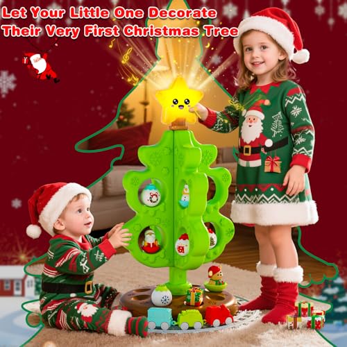 Surelect My First Christmas Tree for Toddlers Musical Light Up Montessori Decor Toy with Ornaments Mini Train Set Roly Poly Toys Finger Puppets Birthday Xmas Gifts for Little Kids Boys and Girls - Image 5