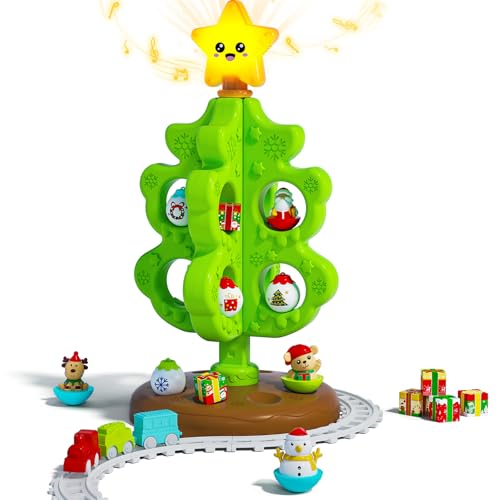 Surelect My First Christmas Tree for Toddlers Musical Light Up Montessori Decor Toy with Ornaments Mini Train Set Roly Poly Toys Finger Puppets Birthday Xmas Gifts for Little Kids Boys and Girls - Image 1
