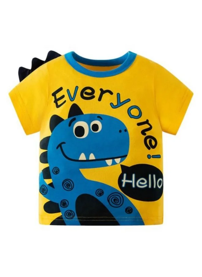 يونيكي Yellow Printed Short Sleeve Crew Neck T-Shirt