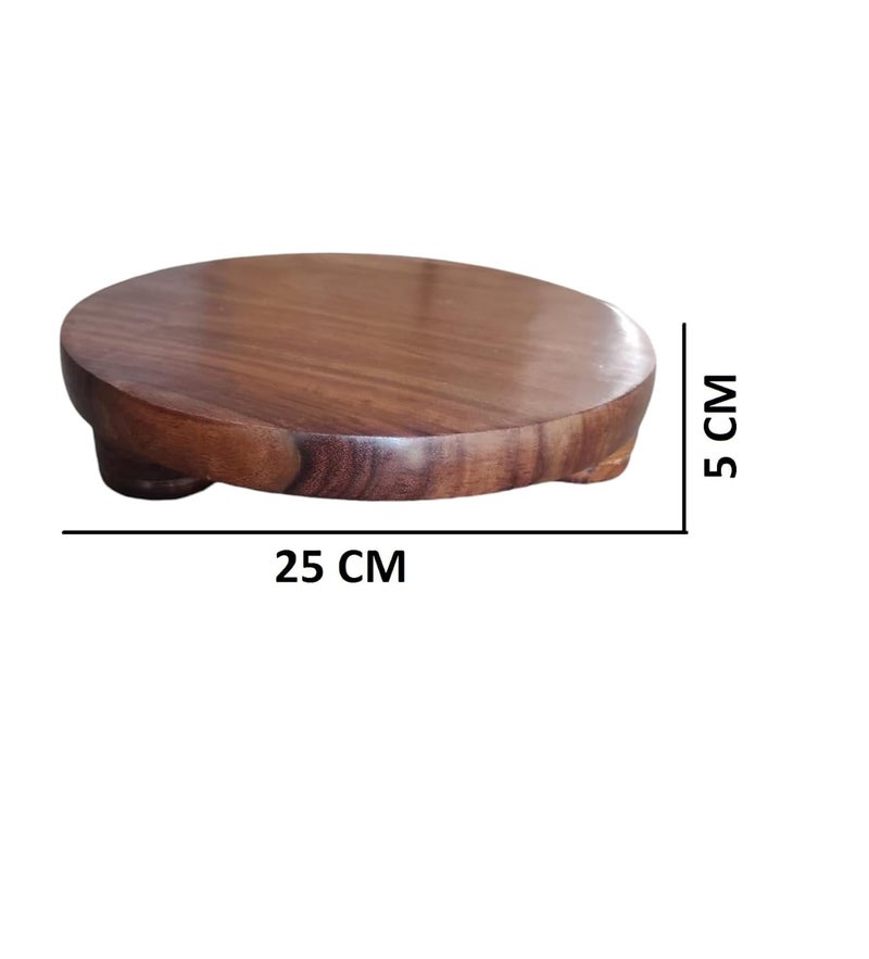 OGGN Handcrafted Acacia Wood Chakla Wooden Rolling Board Handmade RotiChapati Maker Roti Roller Boards Chapathi Kattai Round Polpat for Home Kitchen Best for Phulka Papads Puri Medium - Image 2