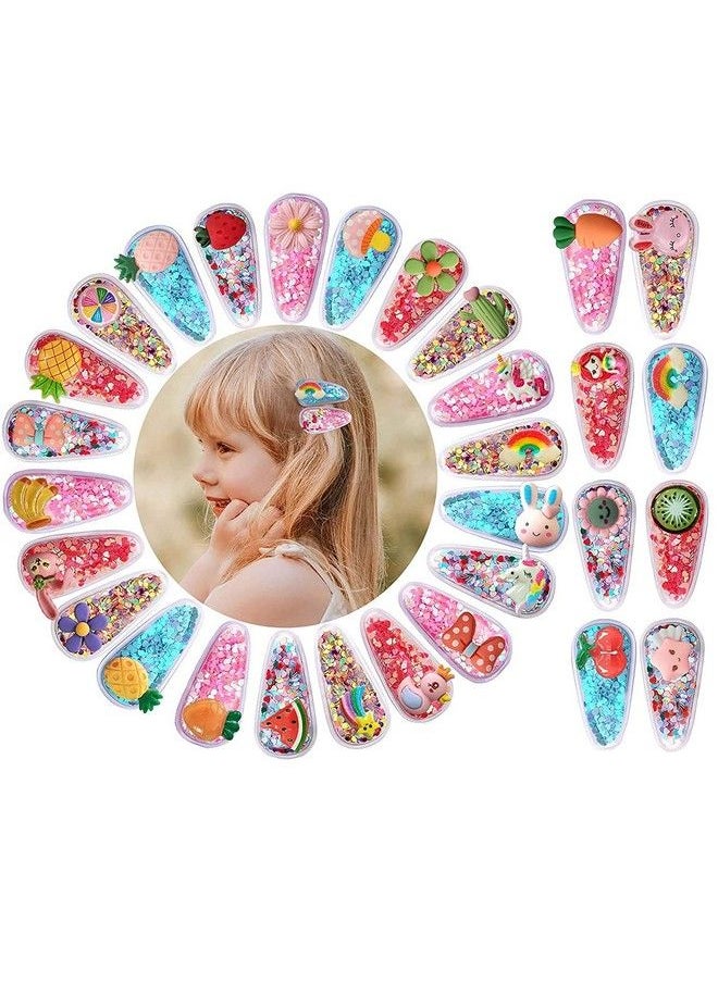 ANNACREATIONS - 20Pcs Hair Clips For Girls Sequins Snap Hair Clips Non Slip Barrettes For Baby Girls Toddlers Kids Teens Transparent Shiny Fruit Cartoon Animal Hairpins Elegant Glitter Hair Accessories - Image 1