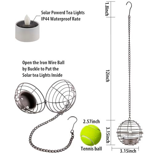 TWINKVILLA Solar Hanging Lanterns Outdoor Waterproof, Rust Iron Ball Candle Holder with Flickering Solar Powered Tea Lights, Perfect Chargeable Solar Lights for Backyard Patio Garden Fence Tree Decoration-4Pack - Image 3