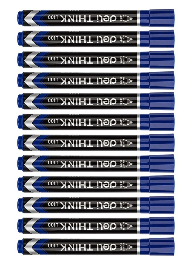 Deli 12-Piece Permanent Marker Blue Bullet EU10030 1.5mm Low Odour Ink - Image 3