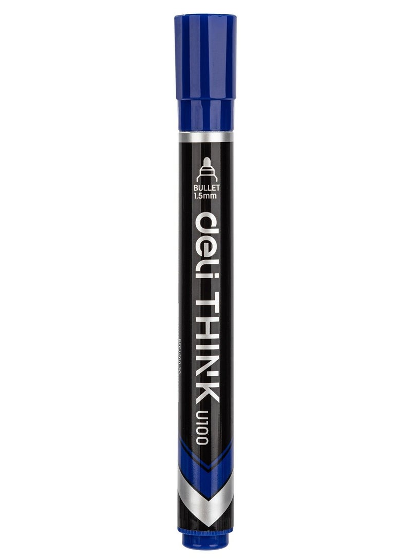 Deli 12-Piece Permanent Marker Blue Bullet EU10030 1.5mm Low Odour Ink - Image 2