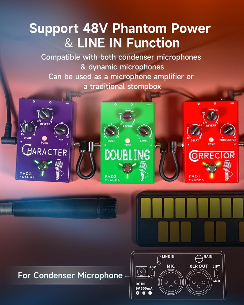 FLAMMA FV01 Vocal Effects Processor Pitch Correction Voice Pedal Vocal Stompbox Microphone Amplifier for Singer Live Singing Streaming Recording with Delay Reverb Acoustic Guitar Playing - Image 5