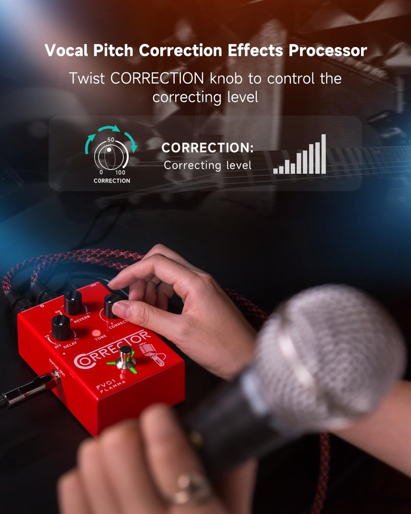 FLAMMA FV01 Vocal Effects Processor Pitch Correction Voice Pedal Vocal Stompbox Microphone Amplifier for Singer Live Singing Streaming Recording with Delay Reverb Acoustic Guitar Playing - Image 2