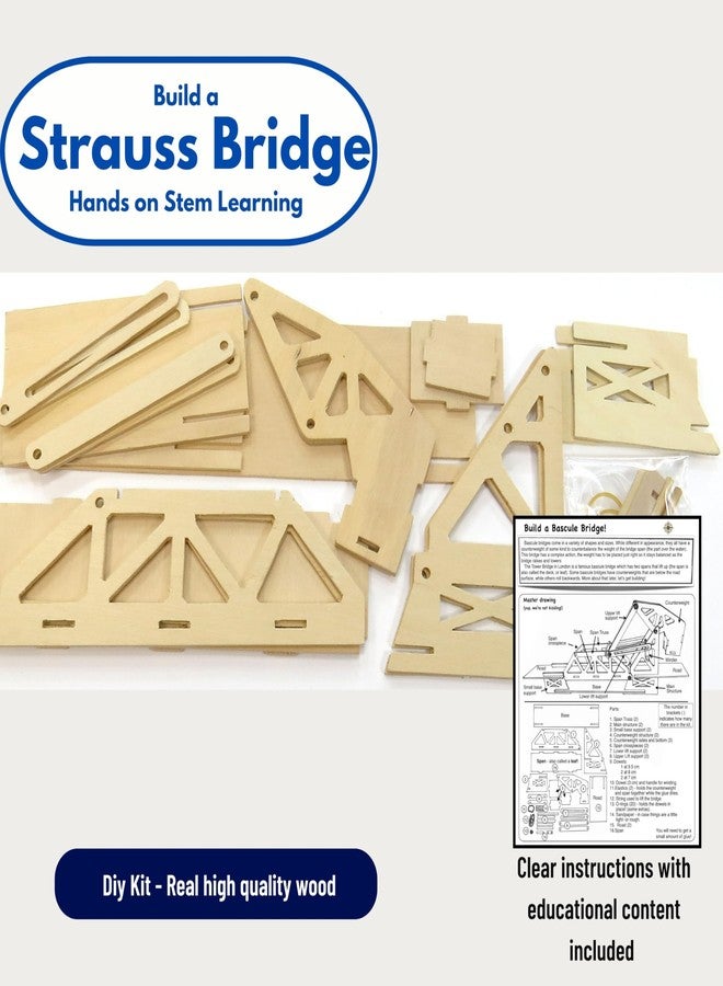 Pathfinders STEM Kit - Bridge Building Kit | Wooden Mechanical Engineering Toy for Kids Ages 7-9 | Strauss Bascule Bridge 3D Puzzle | Educational Science & STEM Project - Image 2