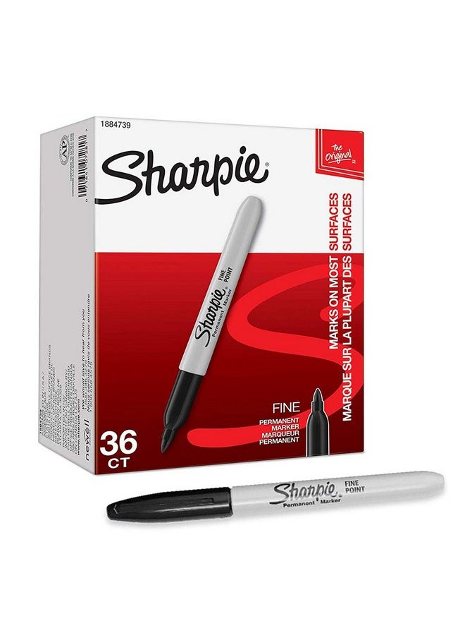 Sharpie Permanent Marker Fine Point, Black with Sharpie Quick Drying/Waterproof - 36 Count (1 Pack)  - Image 1