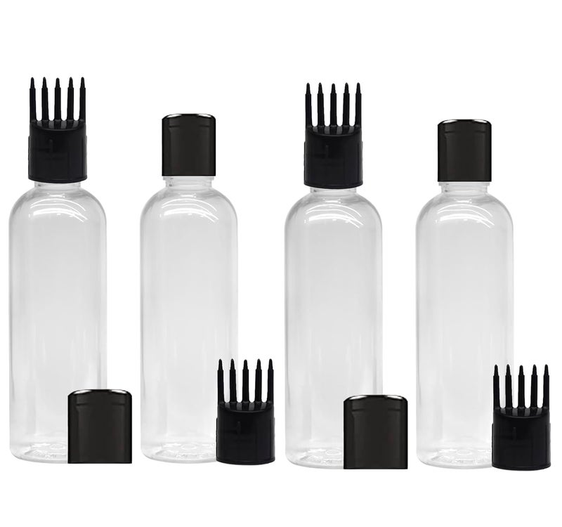 MADHYA زجاجة تطبيق زيت الشعر MADHYA، لتطبيق زيت الشعر والشامبو والدواء، زجاجة تطبيق الزيت لفروة الرأس مع مشط، زجاجة تطبيق 100 مل، زجاجة شفافة بغطاء أسود، عبوة من 4 - Image 1