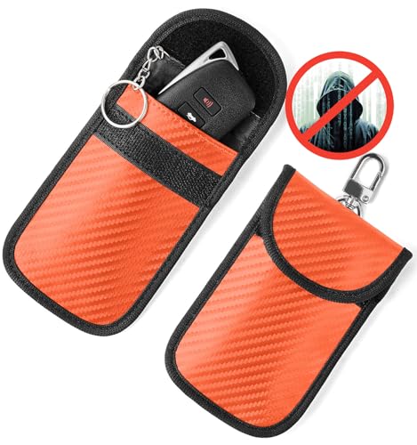 Vammcht Upgraded Faraday Bag for Key Fob 2 Pack Premium Faraday Key Fob Protector Car RFID Signal Blocking Car Security Protection AntiTheft Pouch AntiHacking Case Blocker Orange - Image 1