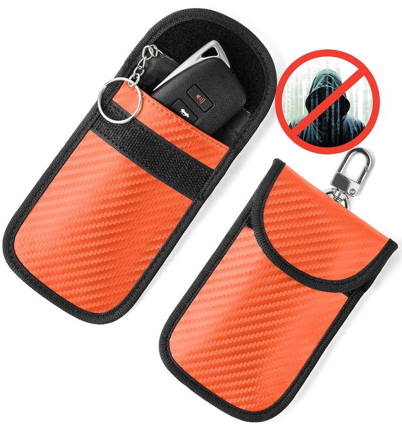 Vammcht Upgraded Faraday Bag for Key Fob 2 Pack Premium Faraday Key Fob Protector Car RFID Signal Blocking Car Security Protection AntiTheft Pouch AntiHacking Case Blocker Orange - Image 3