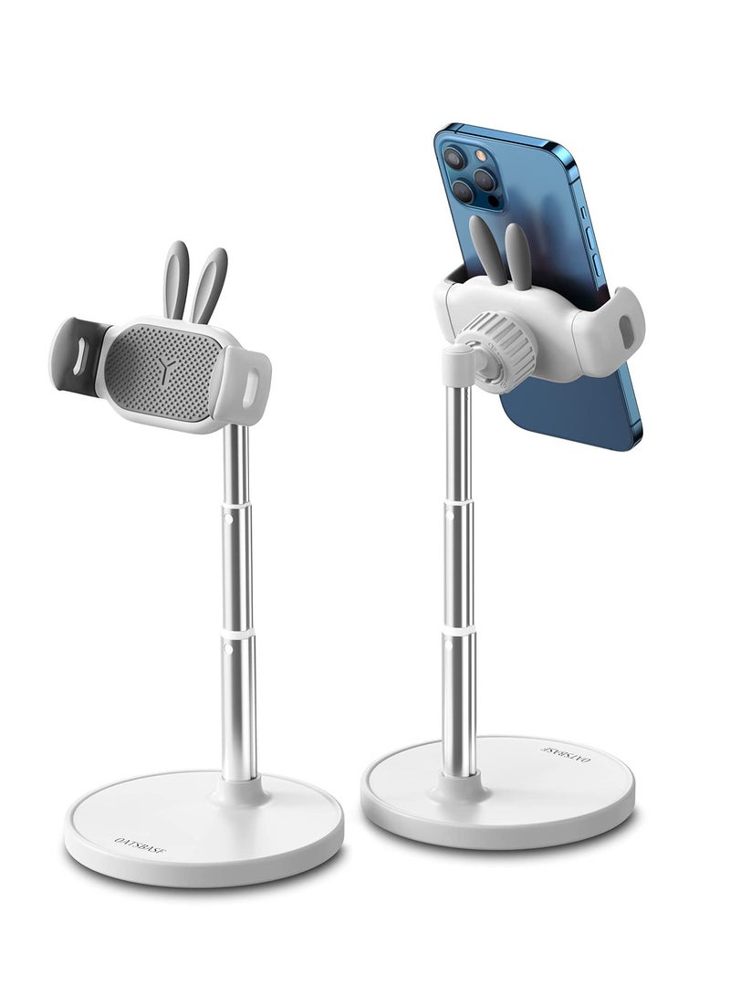 SYOSI Cell Phone Stand, Cute Bunny Phone Stand, Angle Height Adjustable Cell Phone Stand for Desk, Height Angle Adjustable Phone Holder, Compatible with iPhone, iPad, All Phones (White) - Image 1