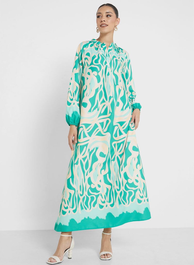 خزانة فستان ميدي واسع منقوش - Image 4