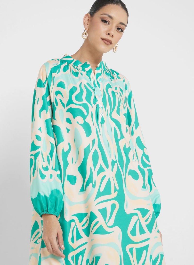 خزانة فستان ميدي واسع منقوش - Image 3