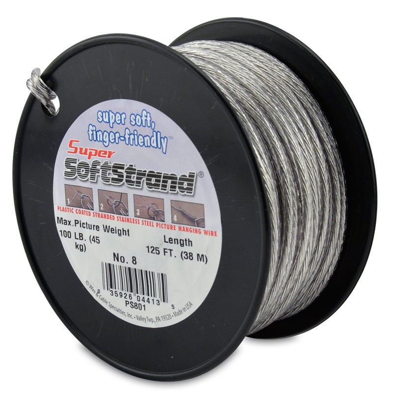 Super Softstrand VinylCoated Stranded Stainless Steel Picture Wrapping Wire Size 8 100 lb  45 kg 125 ft  38 m