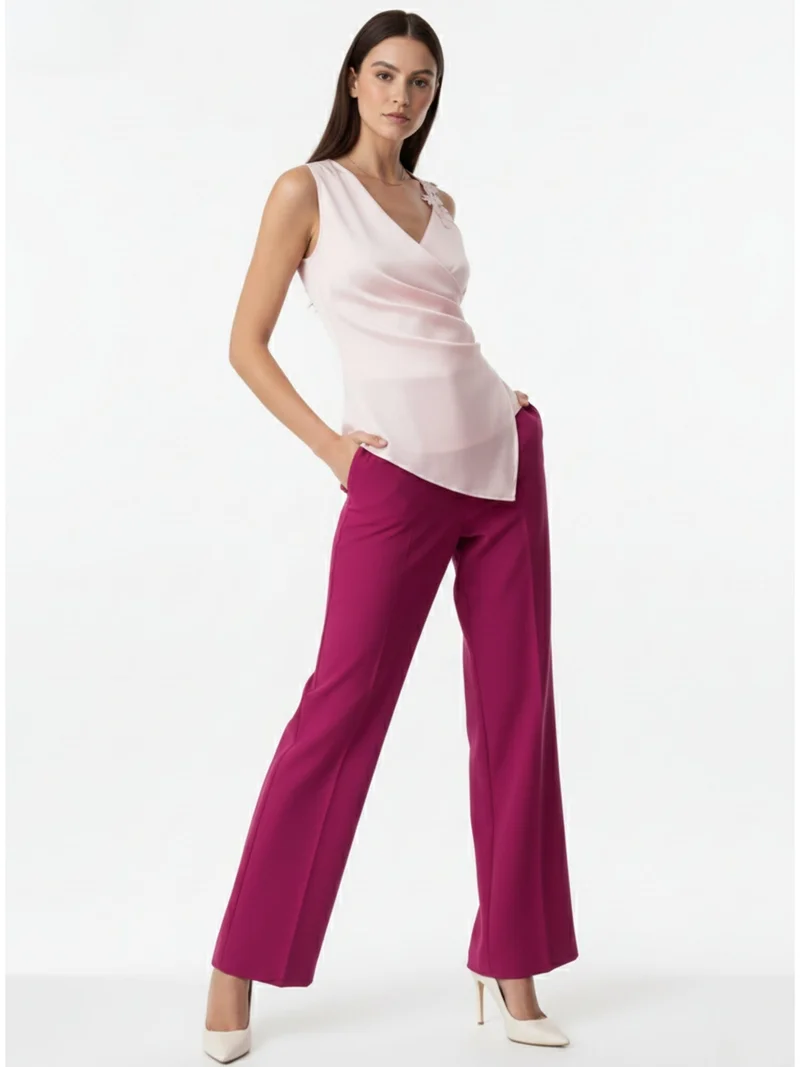 Outzidr  Pink One Shoulder Applique Wrap Top for Women | Best Price UAE