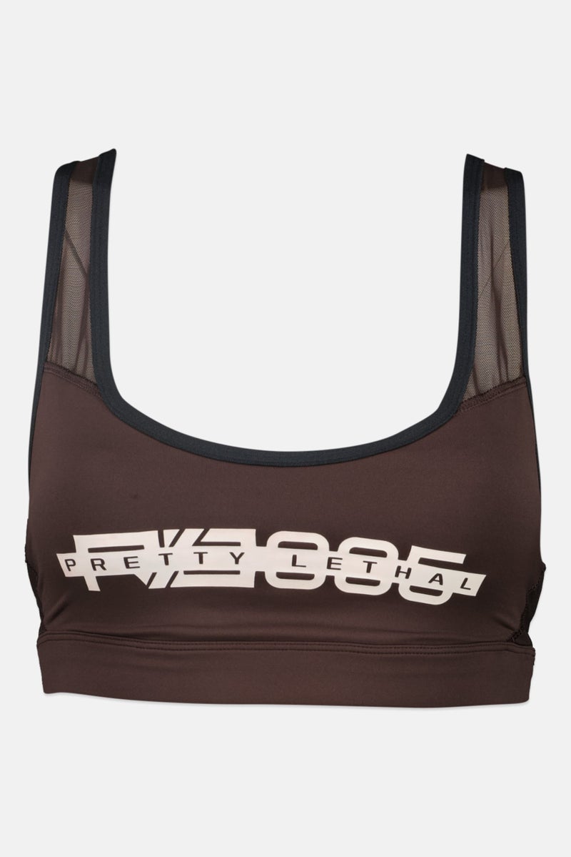 Reebok Women Graphic Print Padded Sports Bra, Dark Brown - Image 2